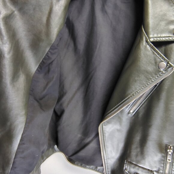 Feicui Faux Leather Biker Jacket Mens Size Medium Dark Green Moto Punk - Picture 11 of 16